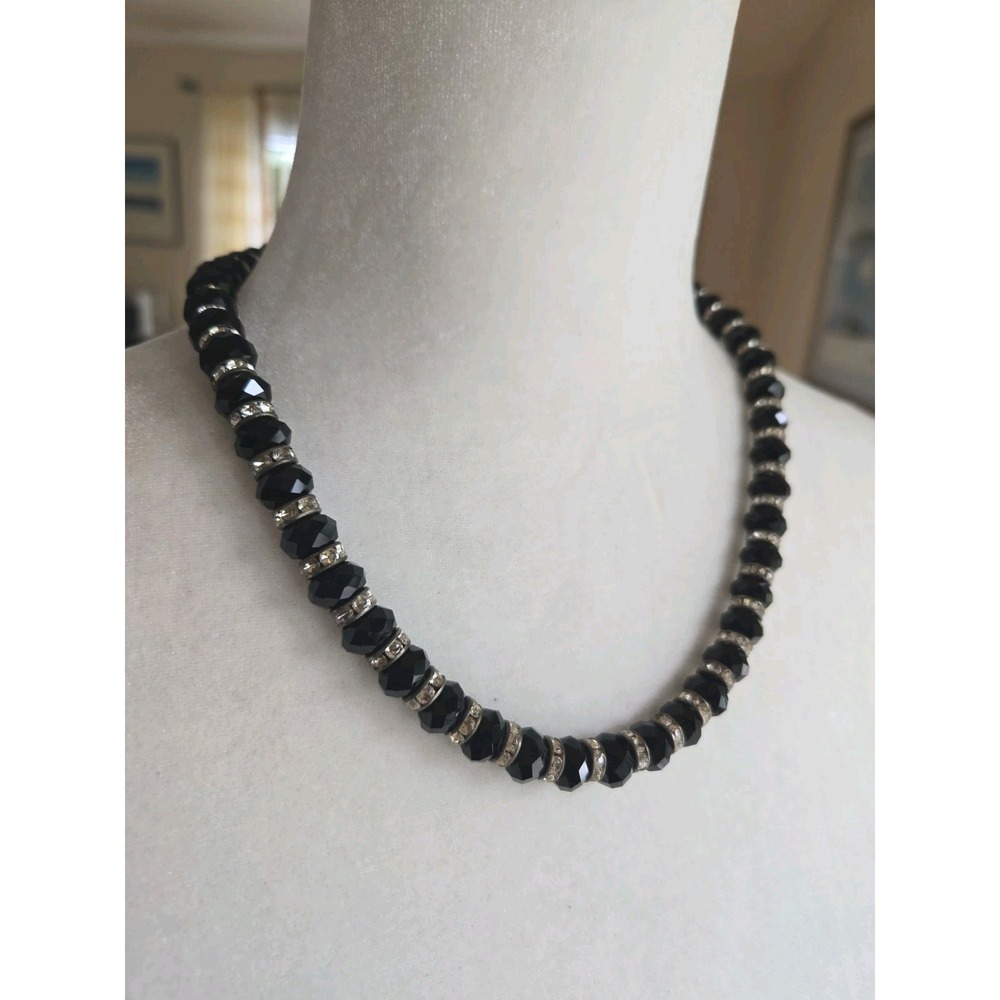 Vintage Teng Yue Sparkly Glass Faceted Beads/Rhinestone Beaded Necklace 19"